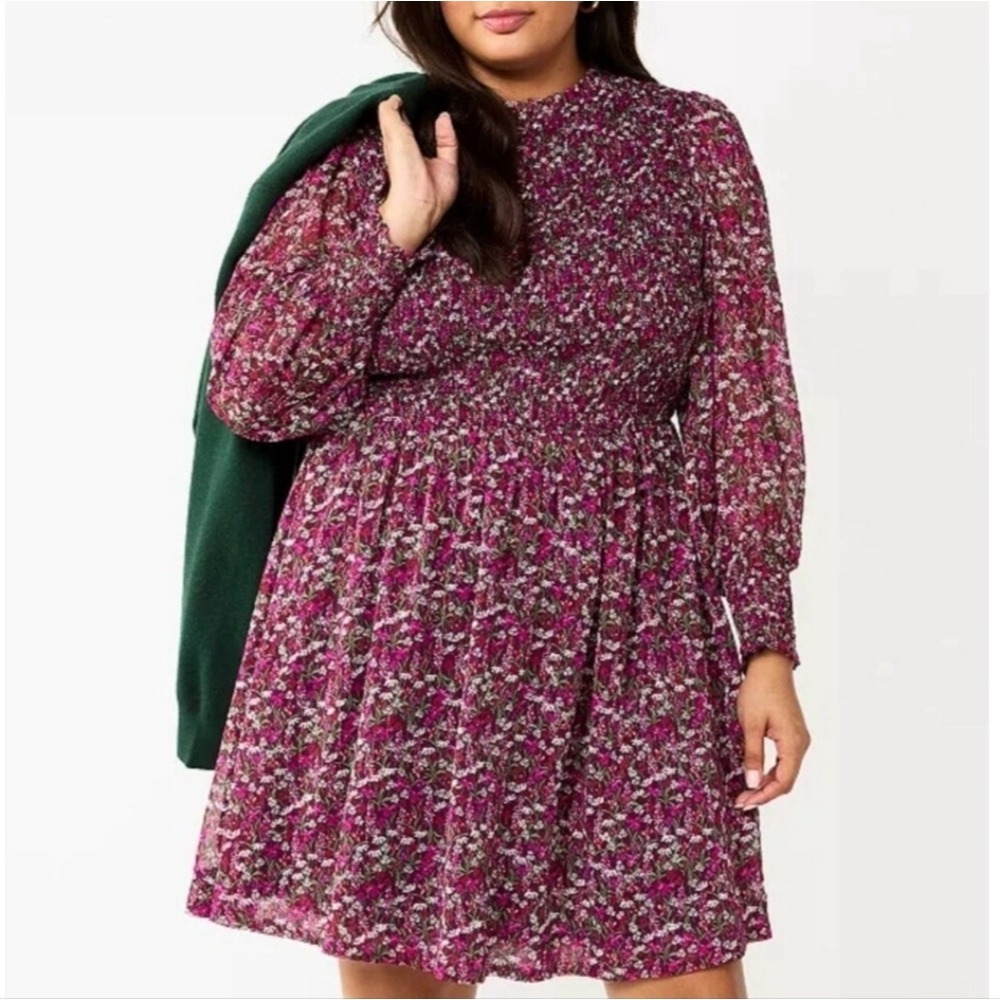 Draper James RSVP Floral Smocked Mini Dress Long Sleeve size 2X Romantic Cottage